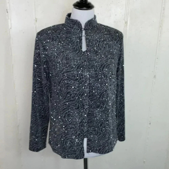 Onyx Nite S evening wear black silver dress top‎ set glittery metallic formal - Picture 1 of 9